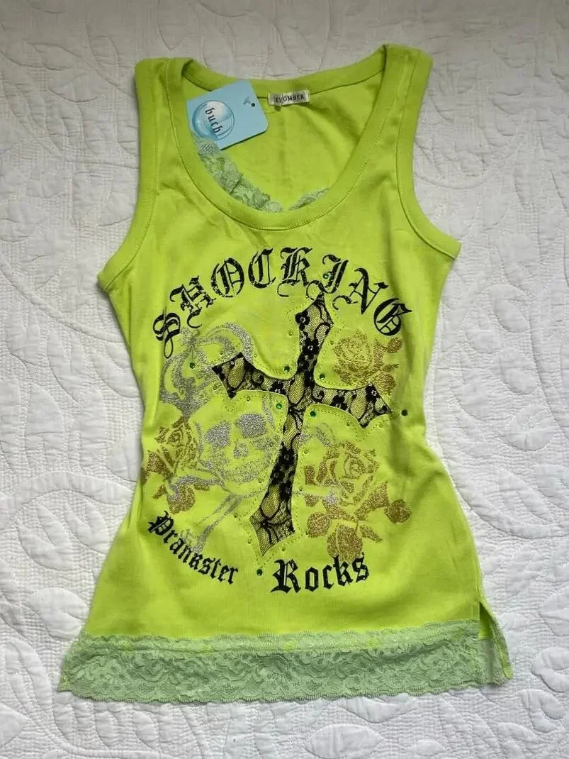 Summer Vintage 90s Women Crop Vest Y2K Letter Print Punk Sexy Grunge Harajuku Sleeveless Tank Tops Fashion Camisole - Image 5