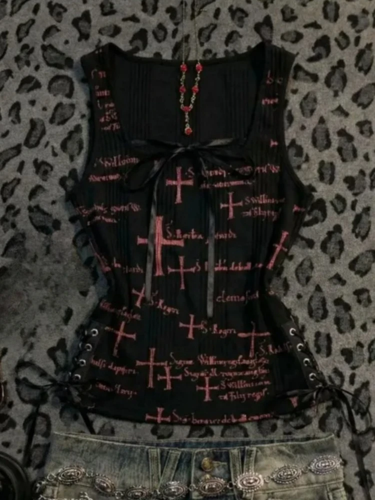 Summer Vintage 90s Women Crop Vest Y2K Letter Print Punk Sexy Grunge Harajuku Sleeveless Tank Tops Fashion Camisole - Image 3