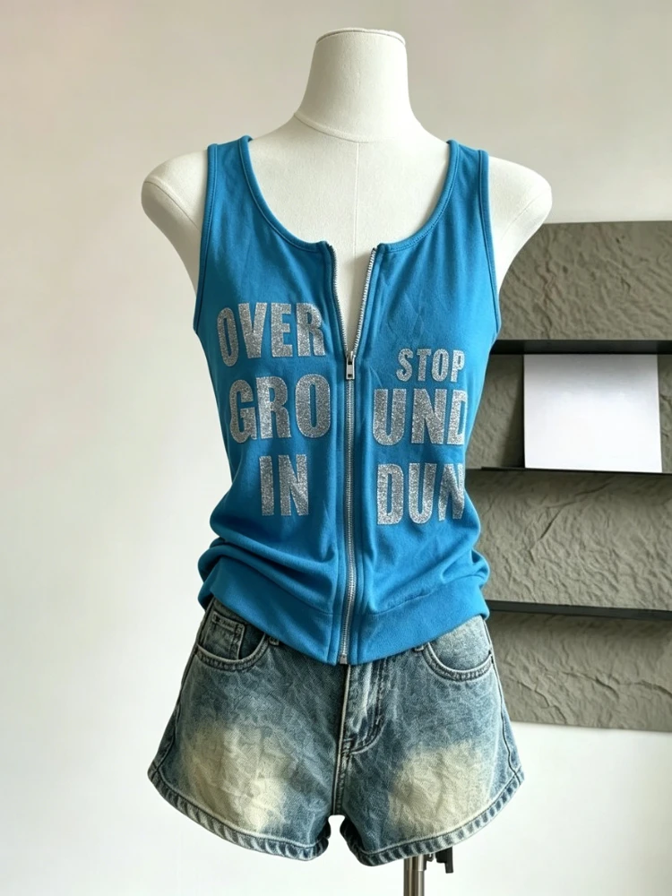 Summer Vintage 90s Women Crop Vest Y2K Letter Print Punk Sexy Grunge Harajuku Sleeveless Tank Tops Fashion Camisole