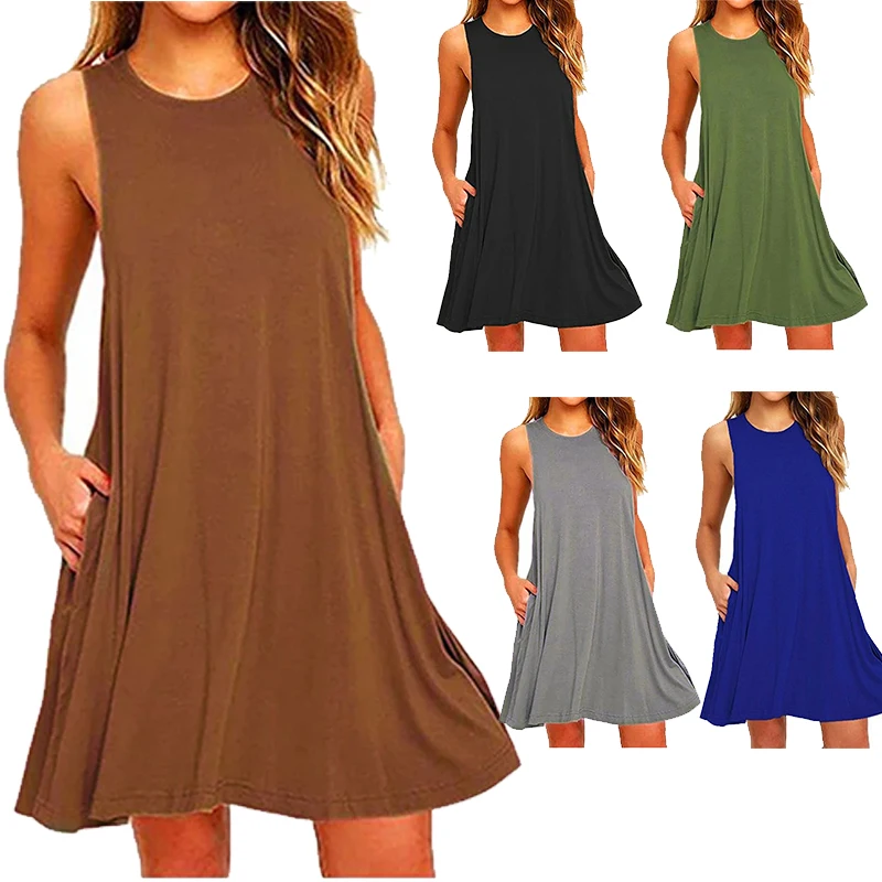 Summer Women Sleeveless Dress Ladies Casual O-Neck Club Beach Loose A-Line Mini Dress Vestidos QT034 - Image 2