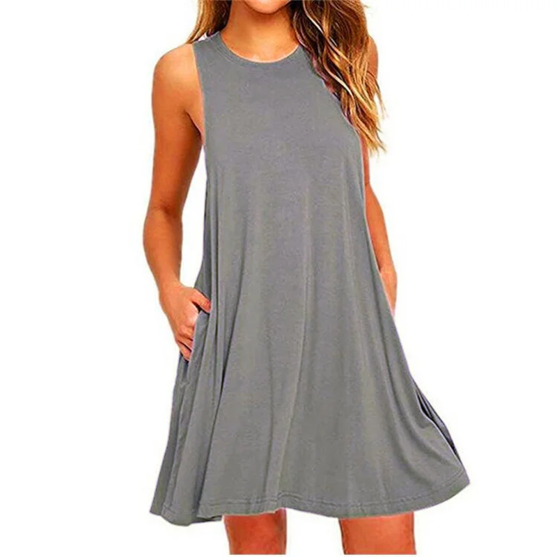 Summer Women Sleeveless Dress Ladies Casual O-Neck Club Beach Loose A-Line Mini Dress Vestidos QT034 - Image 6