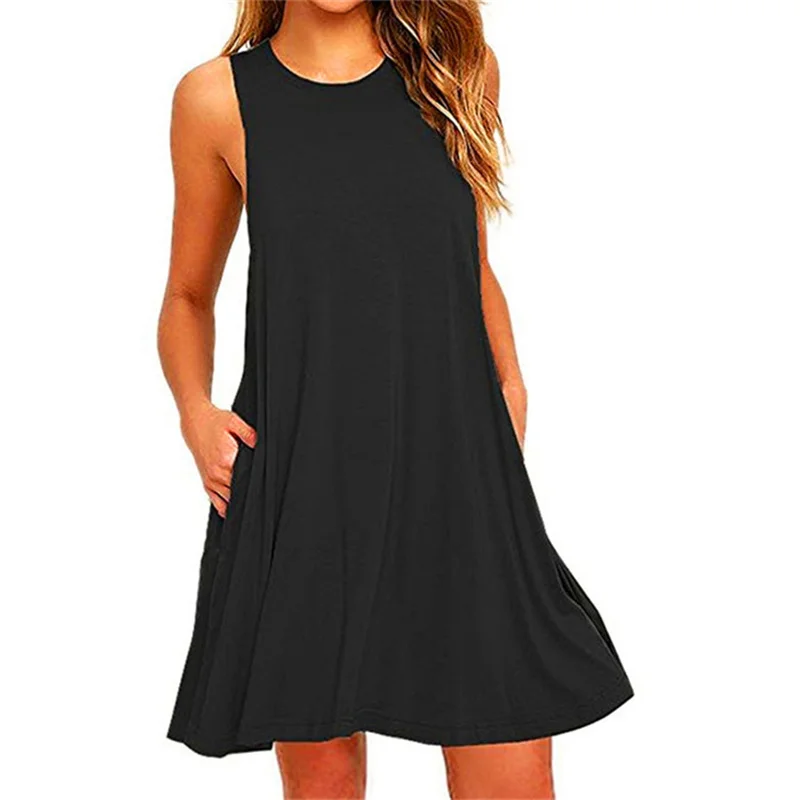 Summer Women Sleeveless Dress Ladies Casual O-Neck Club Beach Loose A-Line Mini Dress Vestidos QT034 - Image 3