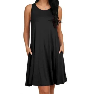 Summer Women Sleeveless Dress Ladies Casual O-Neck Club Beach Loose A-Line Mini Dress Vestidos QT034
