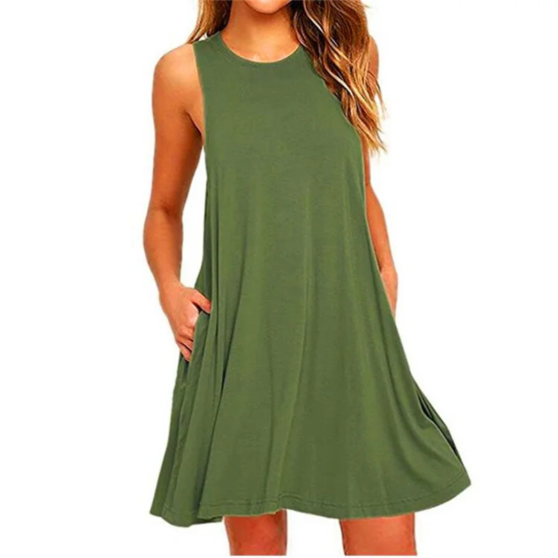 Summer Women Sleeveless Dress Ladies Casual O-Neck Club Beach Loose A-Line Mini Dress Vestidos QT034 - Image 5