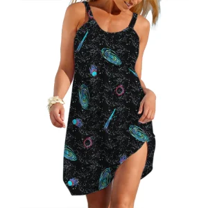 Summer Women's Slip Dress Casual Soft Clothes Space Graphic Lady Trend Streetwear Woman Loose Dresses Girl Cool Sleeveless Skirt