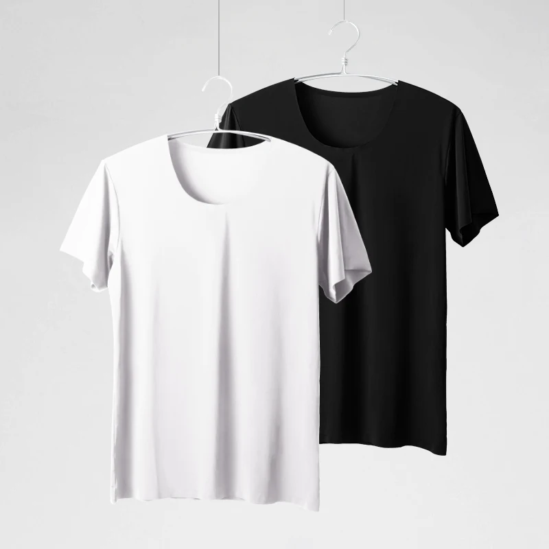 Summer ice silk seamless men's short-sleeved T-shirt round neck half-sleeved clothes thin base shirt slim underwear - Image 3