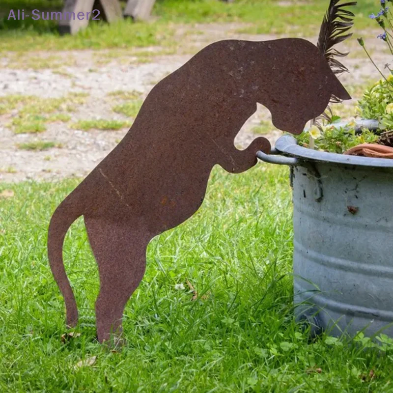 {Summer2} 【Summer2】Rustic Rusty Metal Cat Garden Statue | Classic Outdoor Yard Decor | Durable Freestanding Lawn Ornament - Image 2