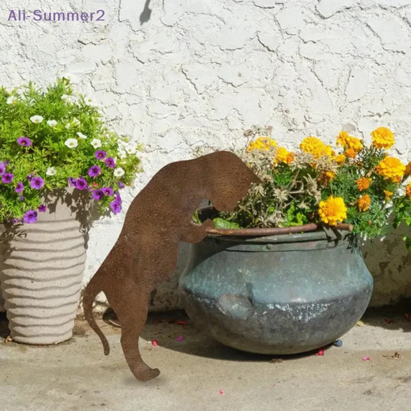 {Summer2} 【Summer2】Rustic Rusty Metal Cat Garden Statue | Classic Outdoor Yard Decor | Durable Freestanding Lawn Ornament - Image 4
