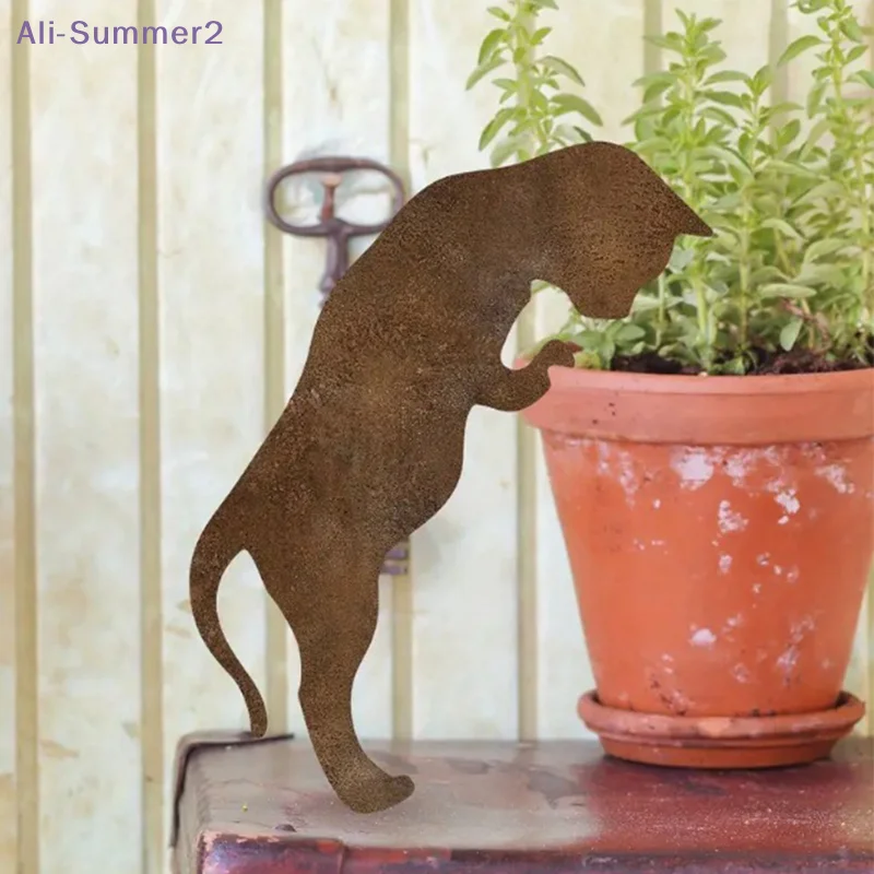 {Summer2} 【Summer2】Rustic Rusty Metal Cat Garden Statue | Classic Outdoor Yard Decor | Durable Freestanding Lawn Ornament