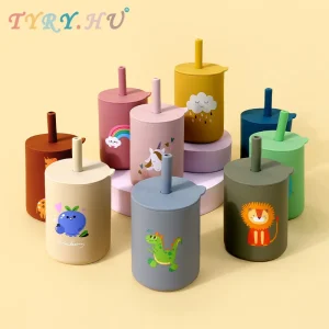 TYRY.HU 1Pc Baby Feeding Straw Cup Baby Cartoon Learning Feeding Cup Food Grade Silicone Toddler Water Bottle Tableware BPA Free