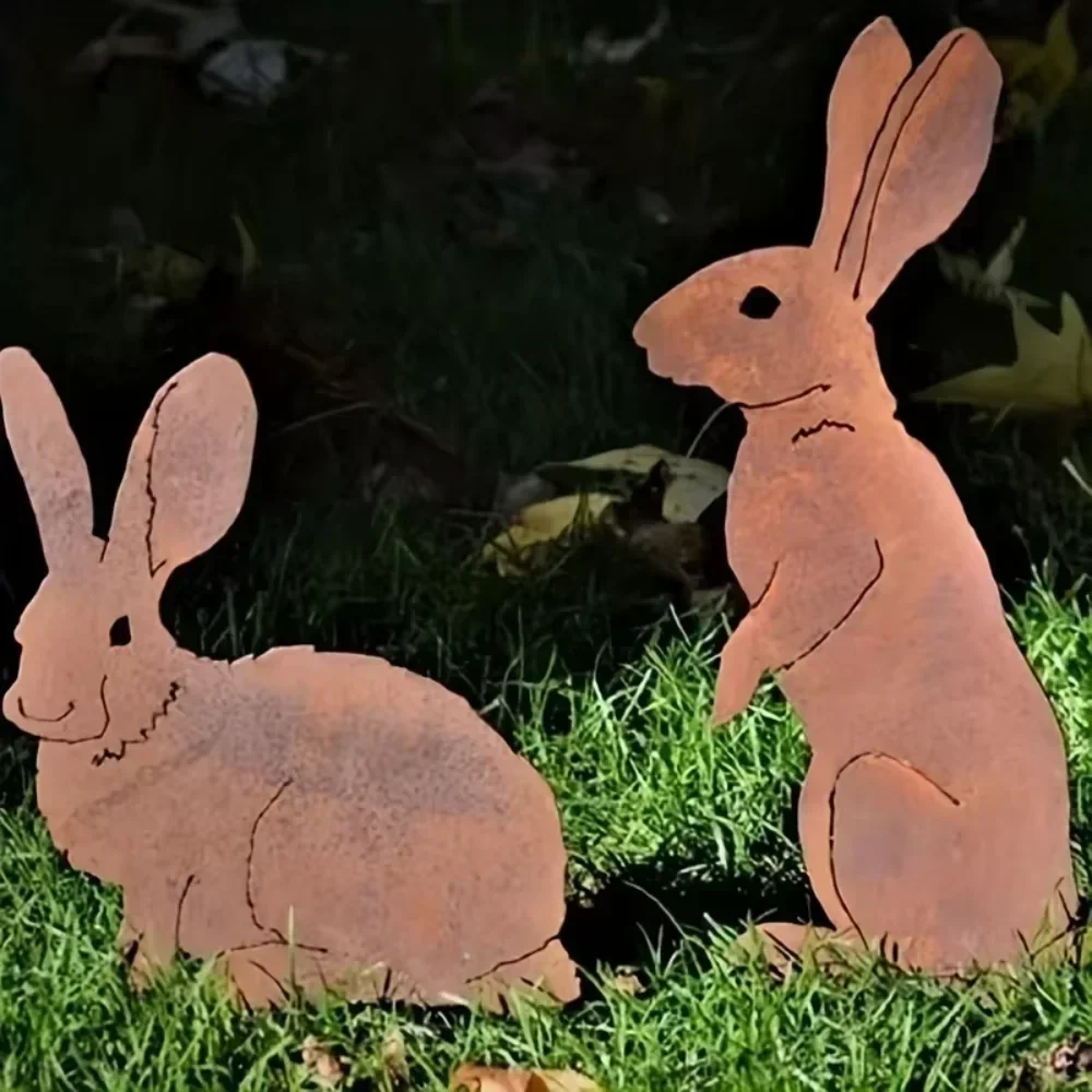 Tiki - Inspired Rustic Metal Rabbit Garden Stake - The Rusty Bunny Silhouette on this Outdoor Yard Art makes it a Great Option - Image 5