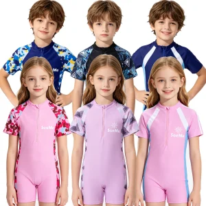 Toddler Boy Swimwear 3 to 4 5 6 7 8 9 10 Years One Piece 2026 Kids Swimsuit Half Zipper Pink Purple Girl Swimming Sets Beachwear