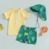 Toddler Boys Rash Guard 3 Piece Sets Swimsuit Suits Short Sleeve Tops Turtle Print Swim Trunks Swim Cap Bathing Suits