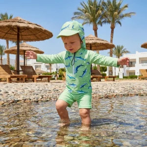 Toddler Infant Boy Rash Guard Swimsuits Shark Print Long Sleeve Round Neck Tops and Shorts Hat 3pcs Sets Summer Beachwear