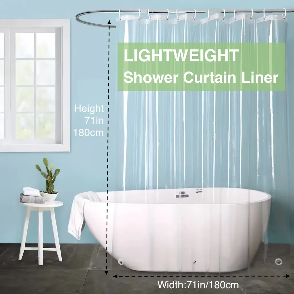 Transparent Shower Curtain with Metal Grommets and Weighted Magnets,Easy Wipe Clean,Mildew-Resistant, Suitable for Bathroom - Image 3