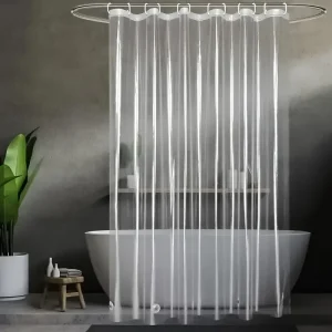 Transparent Shower Curtain with Metal Grommets and Weighted Magnets,Easy Wipe Clean,Mildew-Resistant, Suitable for Bathroom