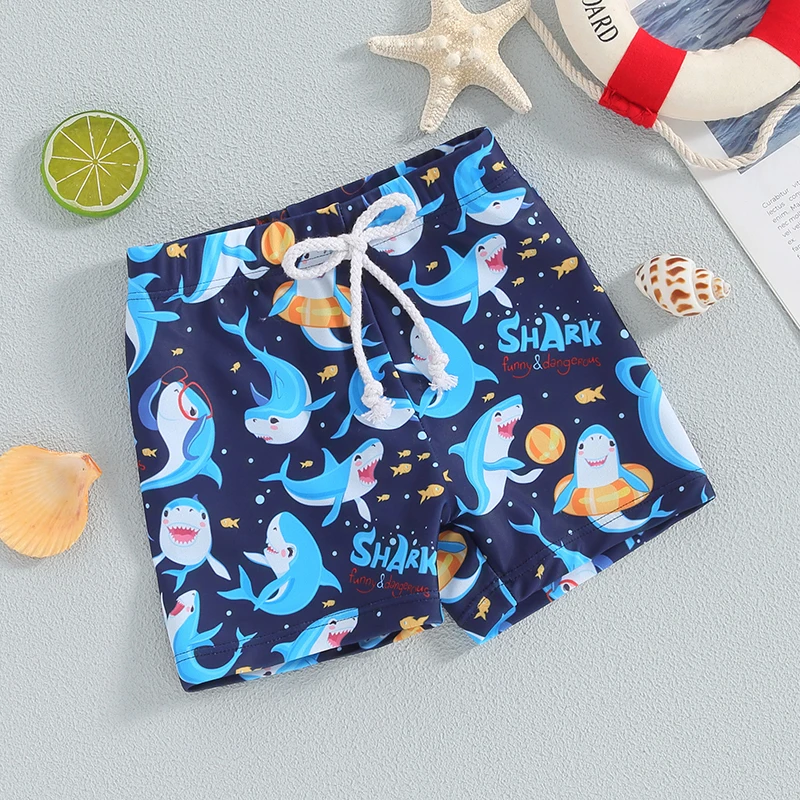 Tregren Toddler Boys Swim Trunks Cartoon Shark Print Elastic Waist Swim Shorts Bathing Suit Swimsuit Infant Swimming Bottoms - Image 4
