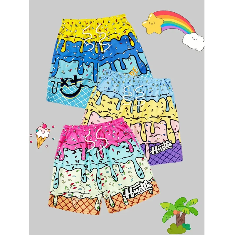 Trend Ice Cream Graphic Beach Shorts For Men Fashion Summer Cool 3D Print Swim Trunks Loose Streetwear Hip Hop Kids Short Pants - Image 4