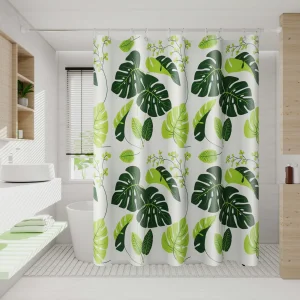 Turtle-Back Leaf Bath Curtain, Fresh Green Plant Style, Dry and Wet Separation Partition Is Super Practical