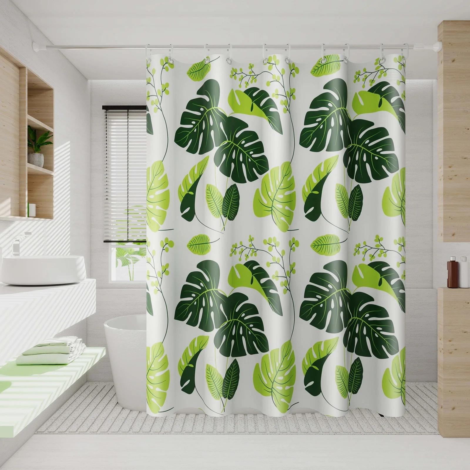 Turtle-Back Leaf Bath Curtain, Fresh Green Plant Style, Dry and Wet Separation Partition Is Super Practical