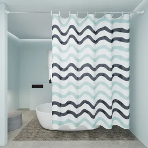 Two-Color Wavy Pattern Shower Curtain, a Simple Yet Design-Savvy Dry-Wet Separation Partition Shower Curtain