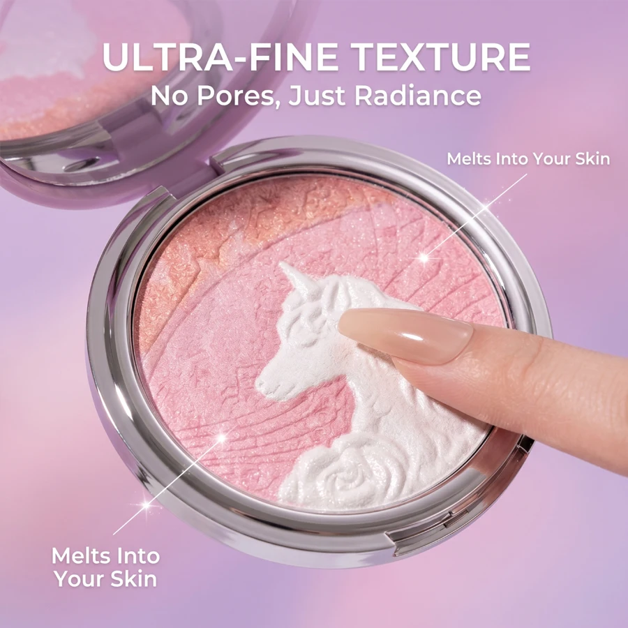 Unicorn Embossed Highlighter Powder Palette Face Eyes Brightening Shimmer Highlight Natural Dewy Glow Bronzer For Cheekbone Nose Everyday Makeup Cruelty Free - Image 5