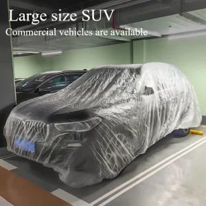 Universal Plastic Car Cover, Disposable Waterproof Dustproof Full Exterior Covers, Full Car Cover with Elastic Band Clear