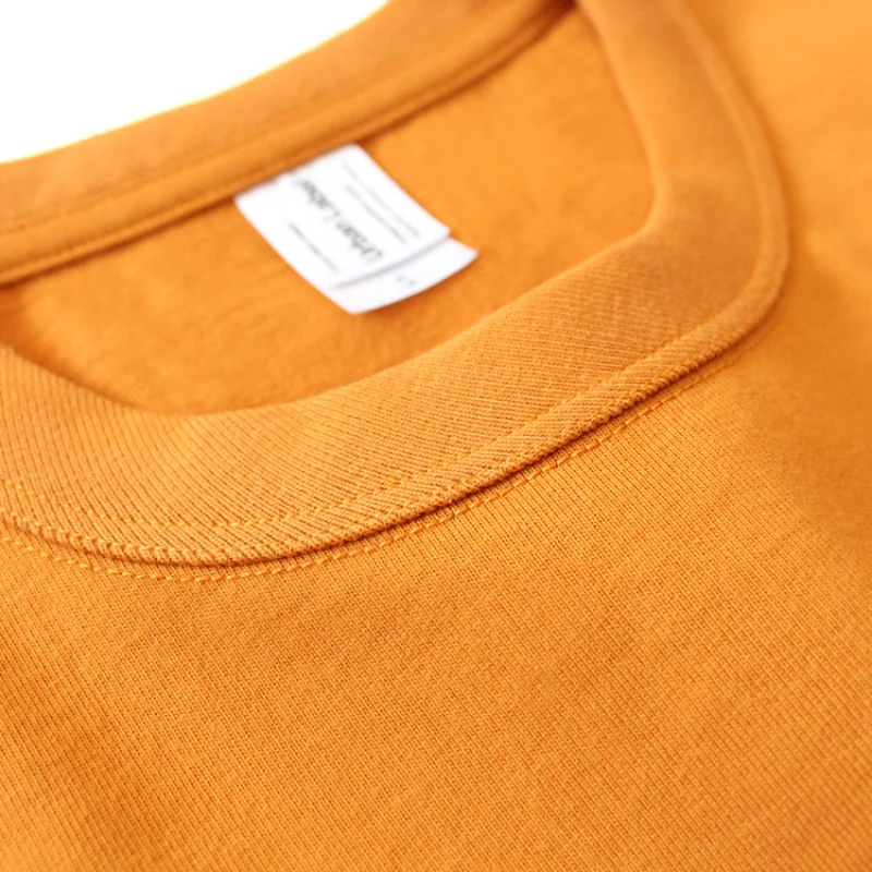 Urban Label Pure Cotton Tube Woven 265g T-shirt Men Heavy Retro Thickened Collar Non Deformable Short Sleeved T-shirt for Women - Image 3
