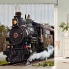 Vintage Realistic Steam Locomotive Train Texas Flag Cactus Nature Scenery Pattern Shower Curtain Waterproof Mildew Resistant Pol