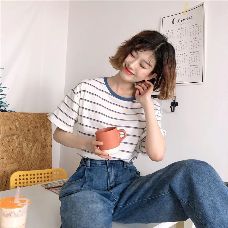 Vintage Striped Kpop T-shirts Women Y2K Korean Fashion Tops Sexy Slim Summer Kawaii Goth Tees Shirts Cheap Clothes Woman Tshirts - Image 3