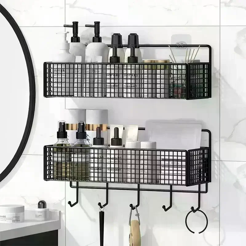 Wall-mounted With Adhesive Backing High Capacity Hanging Storage Rack Bathroom Towel And Toiletries Storage Rack For Store Items - Image 2