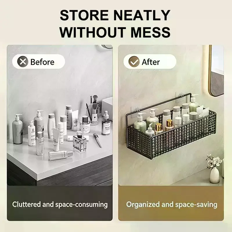 Wall-mounted With Adhesive Backing High Capacity Hanging Storage Rack Bathroom Towel And Toiletries Storage Rack For Store Items