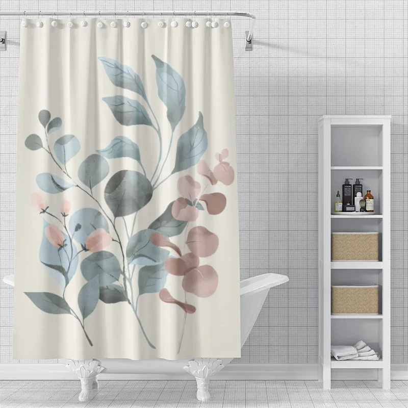 Watercolor Eucalyptus Leaf and Tropical Plant Print Shower Curtain Waterproof Polyester Bathroom Curtain with 12 Hooks Easy Inst - Image 5