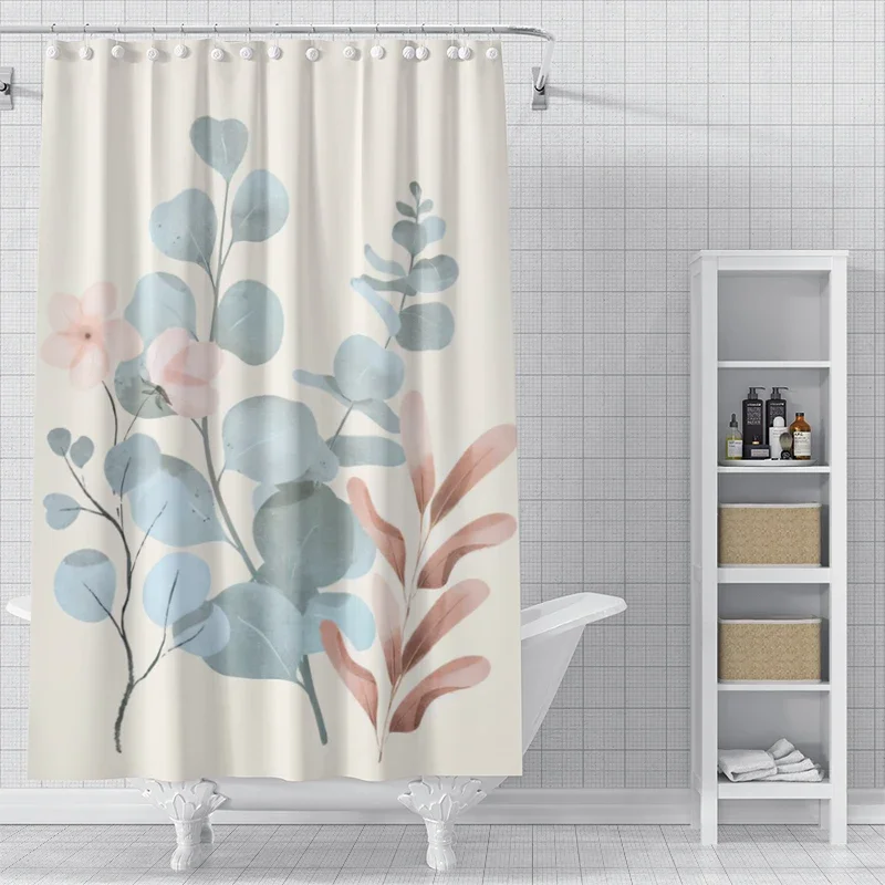 Watercolor Eucalyptus Leaf and Tropical Plant Print Shower Curtain Waterproof Polyester Bathroom Curtain with 12 Hooks Easy Inst - Image 6