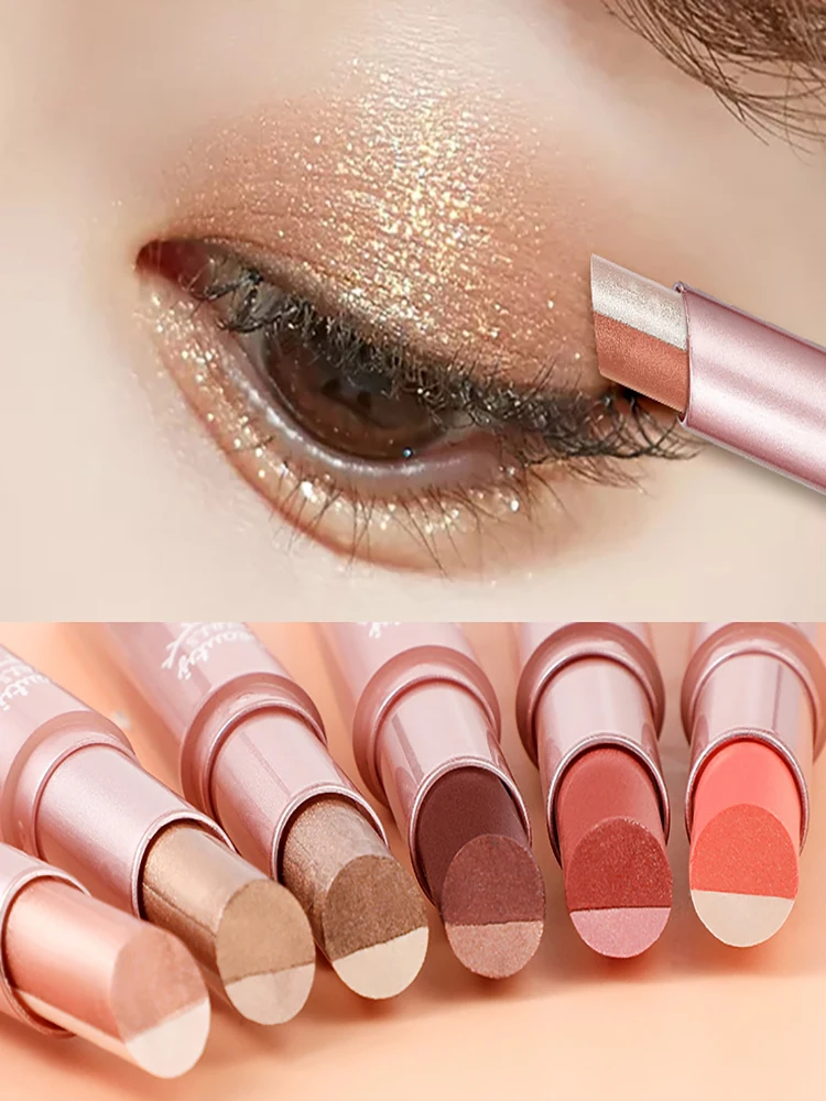 Waterproof Double Color Eye Shadow Stick - Gradient, Sweat-proof, and Smudge-proof Makeup Tool for Easy and Long-lasting