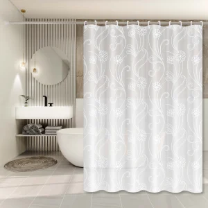 White Lotus Minimalist Shower Curtain, Fresh Style Bathroom Partition Curtain, Beautiful Curtain for Rental Home Bathroom Renovation
