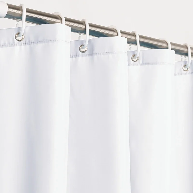 White Shower Curtains Solid Color Bathroom Curtain Polyester Fabric Washable Waterproof Partition Bath Curtain With Hooks - Image 3