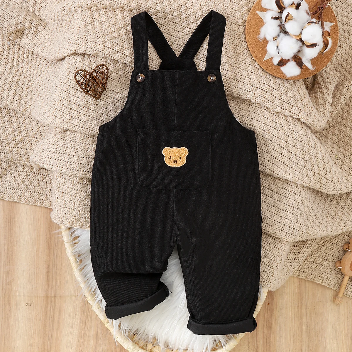 Winter Corduroy Overalls Warm Fluffy Baby Toddler Cartoon Decorated Loose Fit Home Out ection Windproof door Cold Prot Warm
