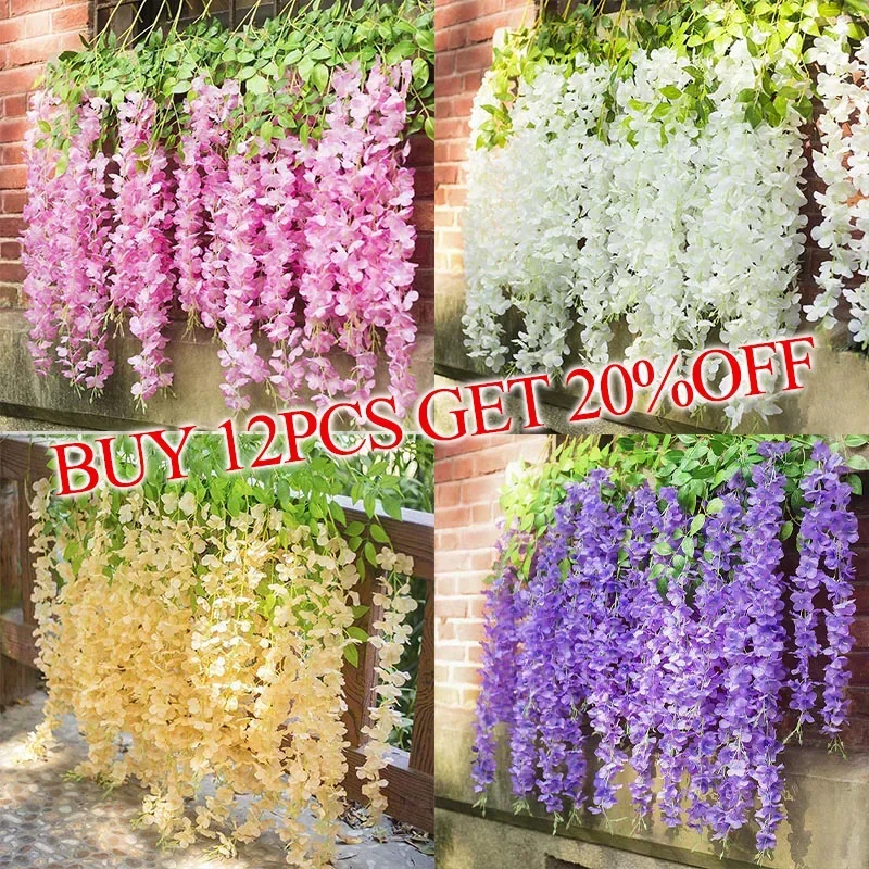 Wisteria Vine Artificial Flowers Wholesale 110cm Trailing Fake Flower String for Home Wedding Party Decor Silk Wisteria Garland