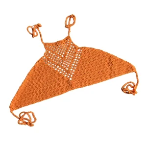 Women Hollow Out Crochet Halter Boho Bikini Top Bandage Backless Beach Swim Bra