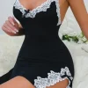 Women Lace Sleepwear Silk Satin Sleeveless V-neck Nighties Sexy Lingerie Dress Nightgown Nightdress Nightwear Sleepshirts