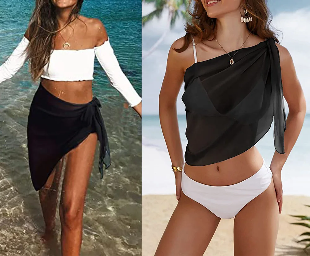 Women Short Sarongs Swimsuit Coverups Beach Bikini Wrap Sheer Short Skirt Chiffon Scarf Cover Ups for Swimwear - Image 4