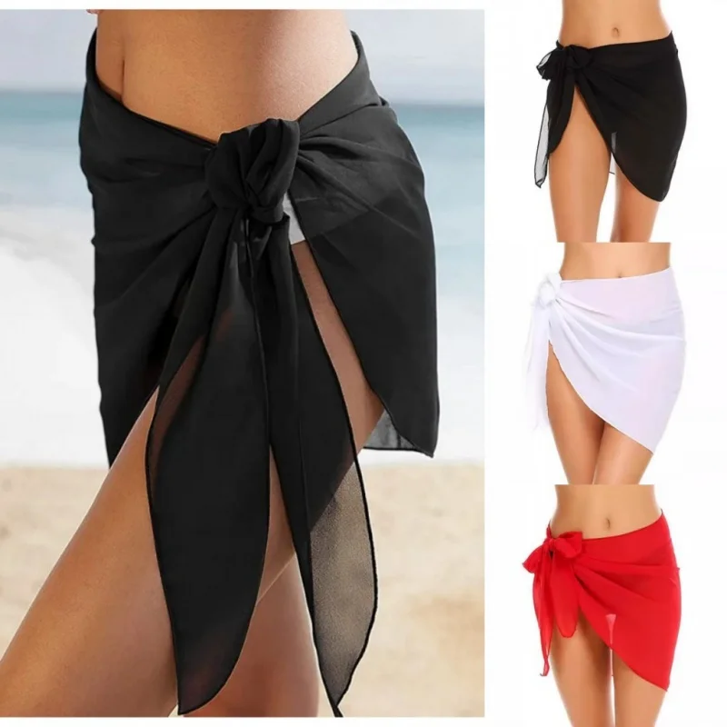 Women Short Sarongs Swimsuit Coverups Beach Bikini Wrap Sheer Short Skirt Club Party Chiffon Hip Waist Scarf Swimwear Cover Ups
