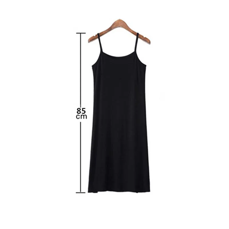 Women Solid Color Dress Camisole Spaghetti Strap Long Tank Top Slip Mini Dress - Image 5