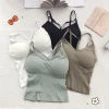 Women Sport Push Up Bra Sexy Backless V Neck Tube Top Fashion Solid Color Underwear Female Fitness Soft Brassreie With Chest Pad
