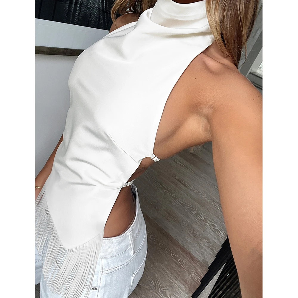 Women Summer y2k Vintage Sexy Satin Crop Tops Solid Sleeveless Backless Halter Slim Fits Going Out Vacation Tanks Camisole - Image 3