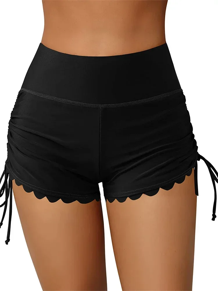 Women Swim Shorts High Waist Drawstring Wavy Hem Bathing Suits Surfing Bottoms 2024 Summer Beach Shorts Swimwear - Image 2