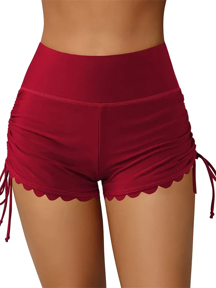 Women Swim Shorts High Waist Drawstring Wavy Hem Bathing Suits Surfing Bottoms 2024 Summer Beach Shorts Swimwear - Image 5