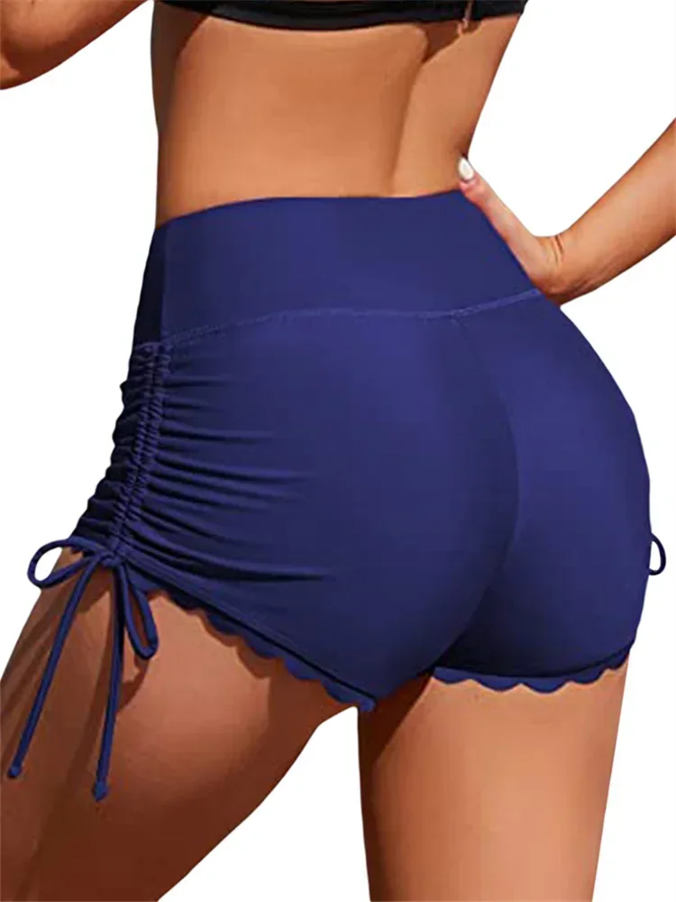 Women Swim Shorts High Waist Drawstring Wavy Hem Bathing Suits Surfing Bottoms 2024 Summer Beach Shorts Swimwear - Image 4
