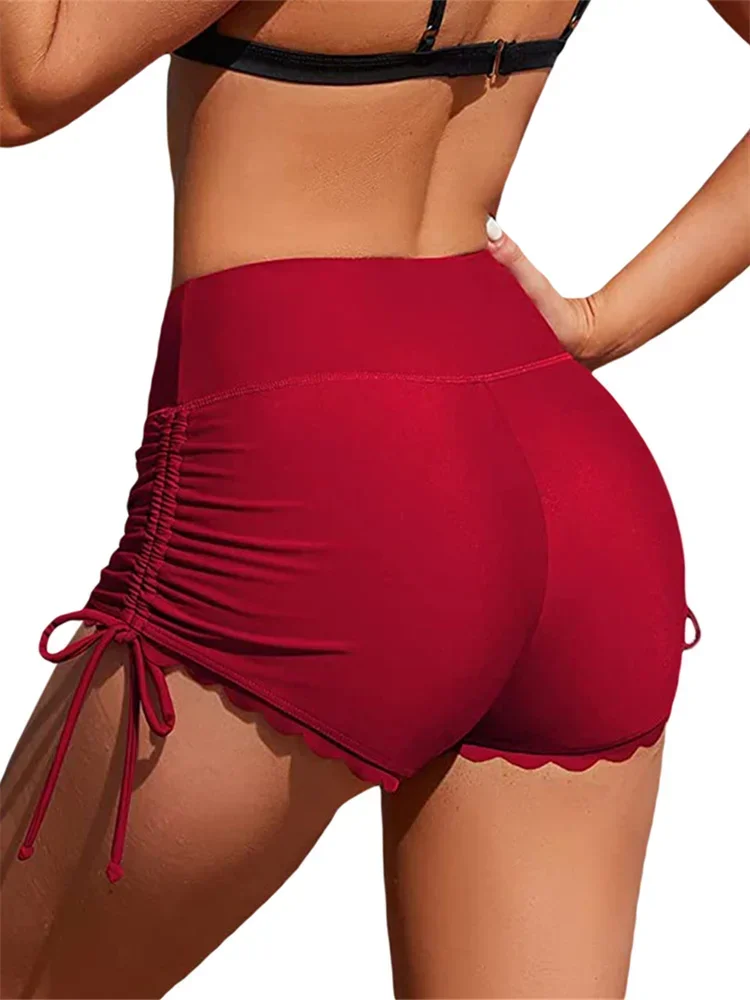 Women Swim Shorts High Waist Drawstring Wavy Hem Bathing Suits Surfing Bottoms 2024 Summer Beach Shorts Swimwear - Image 6